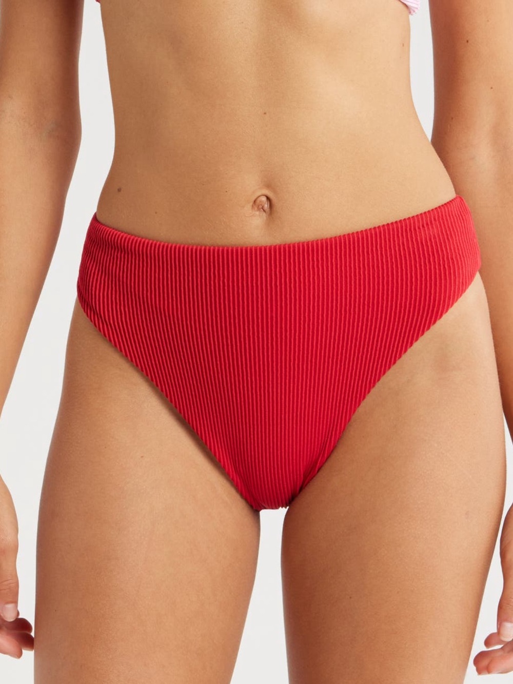 FARM Rio Red Ribbed High-Cut Bikini Bottom
